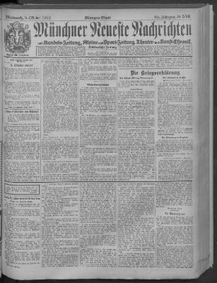 Münchner neueste Nachrichten Mittwoch 9. Oktober 1912