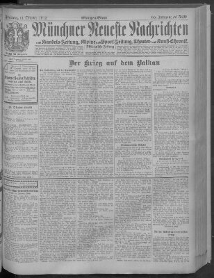 Münchner neueste Nachrichten Freitag 11. Oktober 1912