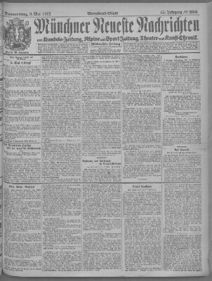 Münchner neueste Nachrichten Donnerstag 9. Mai 1912