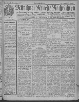 Münchner neueste Nachrichten Freitag 15. September 1911