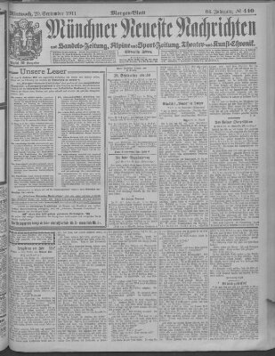 Münchner neueste Nachrichten Mittwoch 20. September 1911