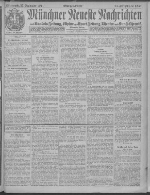 Münchner neueste Nachrichten Mittwoch 27. September 1911