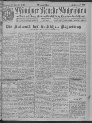 Münchner neueste Nachrichten Dienstag 28. November 1911