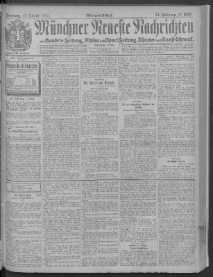 Münchner neueste Nachrichten Freitag 13. Oktober 1911