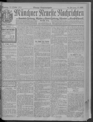 Münchner neueste Nachrichten Montag 23. Oktober 1911