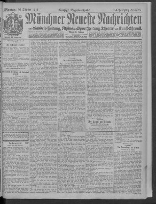 Münchner neueste Nachrichten Montag 30. Oktober 1911