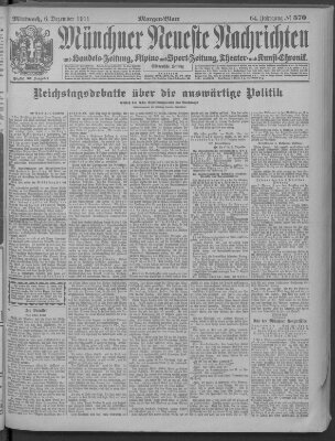 Münchner neueste Nachrichten Mittwoch 6. Dezember 1911