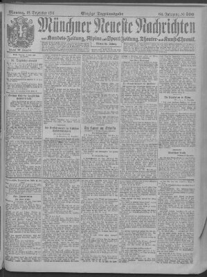 Münchner neueste Nachrichten Montag 18. Dezember 1911