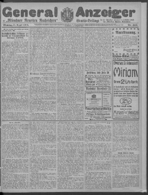 Münchner neueste Nachrichten Montag 31. August 1908