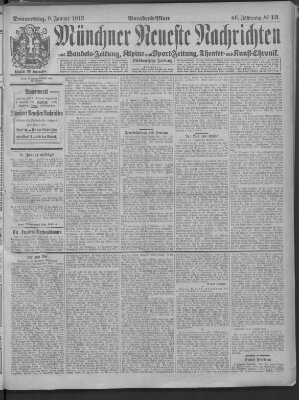 Münchner neueste Nachrichten Donnerstag 9. Januar 1913