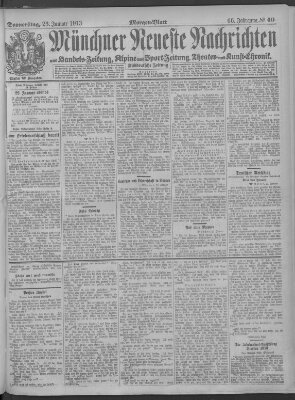 Münchner neueste Nachrichten Donnerstag 23. Januar 1913