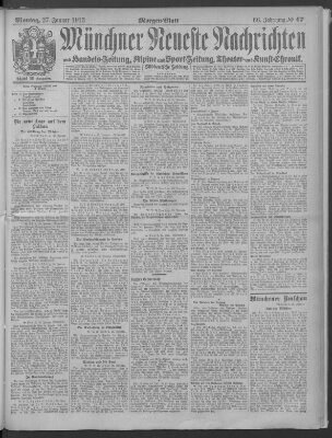 Münchner neueste Nachrichten Montag 27. Januar 1913