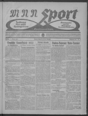 Münchner neueste Nachrichten. MNN-Sport : Zeitung für alle Sportgebiete (Münchner neueste Nachrichten) Montag 17. Oktober 1921