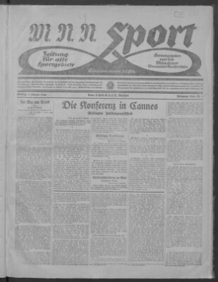 Münchner neueste Nachrichten. MNN-Sport : Zeitung für alle Sportgebiete (Münchner neueste Nachrichten) Montag 9. Januar 1922