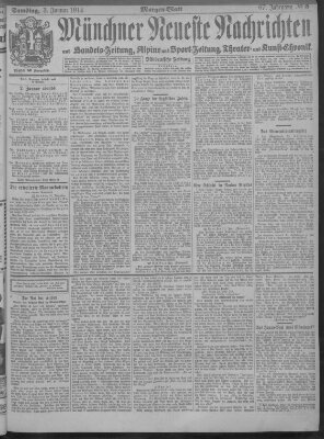 Münchner neueste Nachrichten Samstag 3. Januar 1914