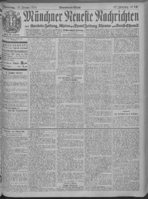 Münchner neueste Nachrichten Samstag 10. Januar 1914