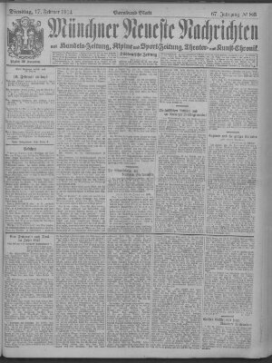 Münchner neueste Nachrichten Dienstag 17. Februar 1914