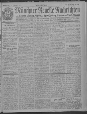 Münchner neueste Nachrichten Samstag 21. Februar 1914