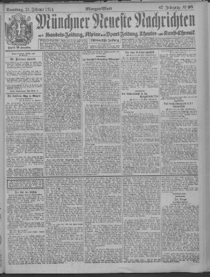 Münchner neueste Nachrichten Samstag 21. Februar 1914