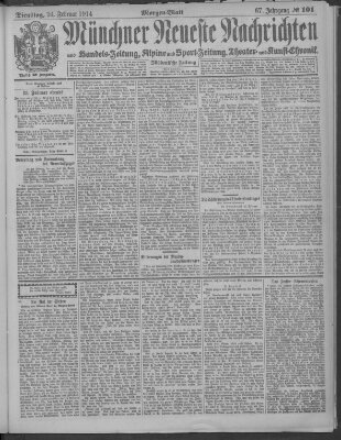 Münchner neueste Nachrichten Dienstag 24. Februar 1914