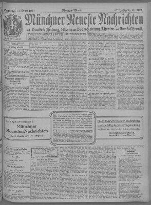 Münchner neueste Nachrichten Sonntag 15. März 1914