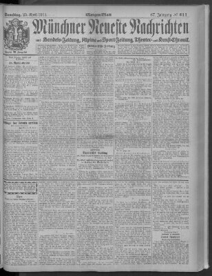 Münchner neueste Nachrichten Samstag 25. April 1914