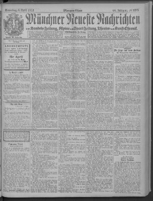 Münchner neueste Nachrichten Sonntag 6. April 1913