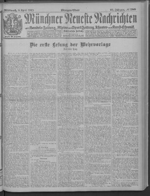 Münchner neueste Nachrichten Mittwoch 9. April 1913