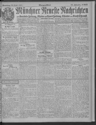 Münchner neueste Nachrichten Samstag 26. April 1913