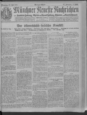 Münchner neueste Nachrichten Montag 27. Juli 1914