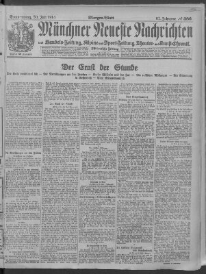 Münchner neueste Nachrichten Donnerstag 30. Juli 1914