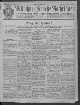 Münchner neueste Nachrichten Samstag 1. August 1914