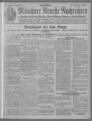 Münchner neueste Nachrichten Samstag 1. August 1914