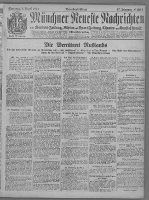 Münchner neueste Nachrichten Sonntag 2. August 1914