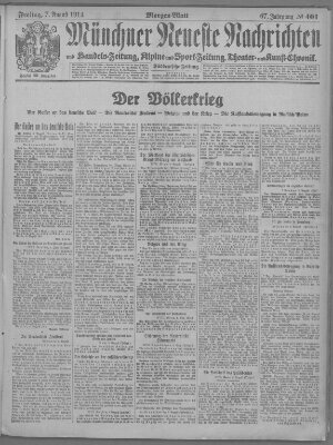 Münchner neueste Nachrichten Freitag 7. August 1914