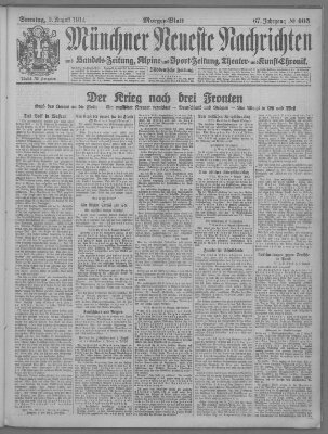 Münchner neueste Nachrichten Sonntag 9. August 1914