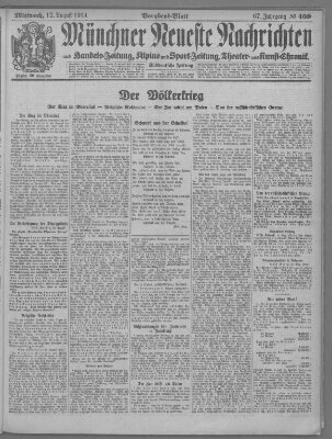 Münchner neueste Nachrichten Mittwoch 12. August 1914