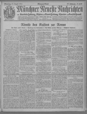 Münchner neueste Nachrichten Montag 17. August 1914