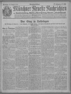 Münchner neueste Nachrichten Sonntag 23. August 1914