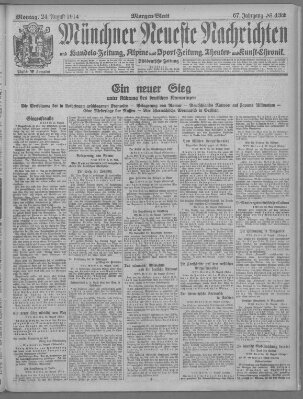 Münchner neueste Nachrichten Montag 24. August 1914