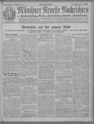 Münchner neueste Nachrichten Dienstag 25. August 1914