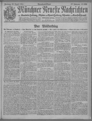 Münchner neueste Nachrichten Freitag 28. August 1914