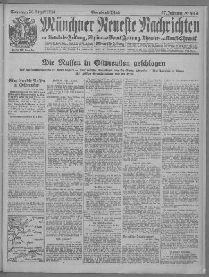 Münchner neueste Nachrichten Sonntag 30. August 1914