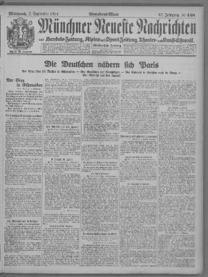 Münchner neueste Nachrichten Mittwoch 2. September 1914