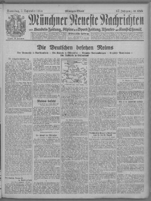 Münchner neueste Nachrichten Samstag 5. September 1914