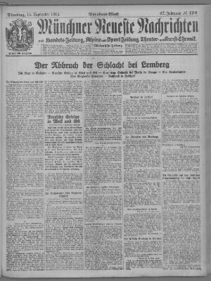 Münchner neueste Nachrichten Dienstag 15. September 1914