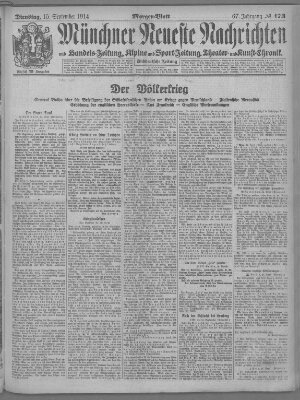 Münchner neueste Nachrichten Dienstag 15. September 1914