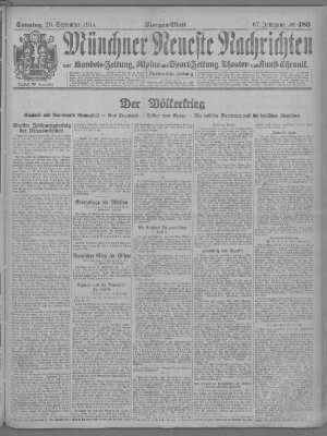 Münchner neueste Nachrichten Sonntag 20. September 1914