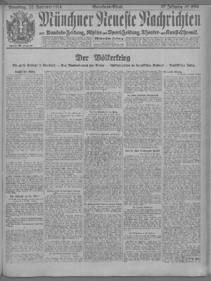 Münchner neueste Nachrichten Dienstag 22. September 1914