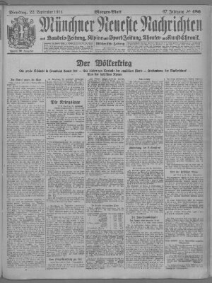 Münchner neueste Nachrichten Dienstag 22. September 1914